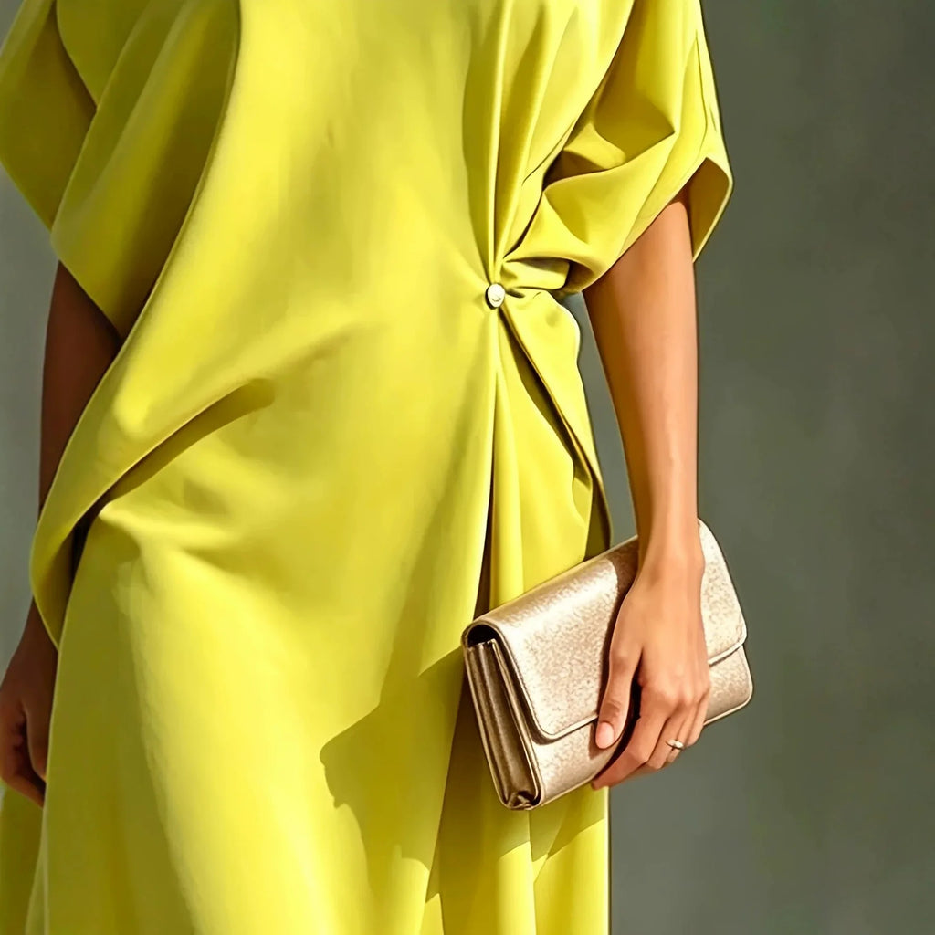 Women Summer Elegant Off Shoulder Half Sleeve chic Dress Batwing Sleeves Irregular Button Design Vintage Casual Holiday Dresses