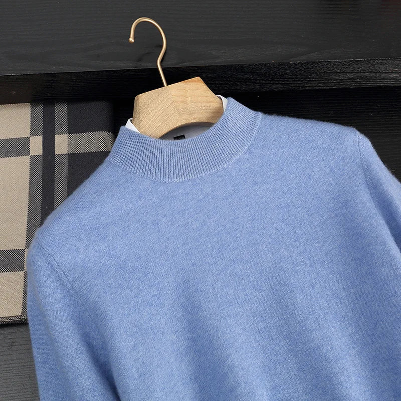 Autumn and Winter Half-high Neck 100% Pure Wool Men's Long Sleeve Leisure Sweater Knitwear