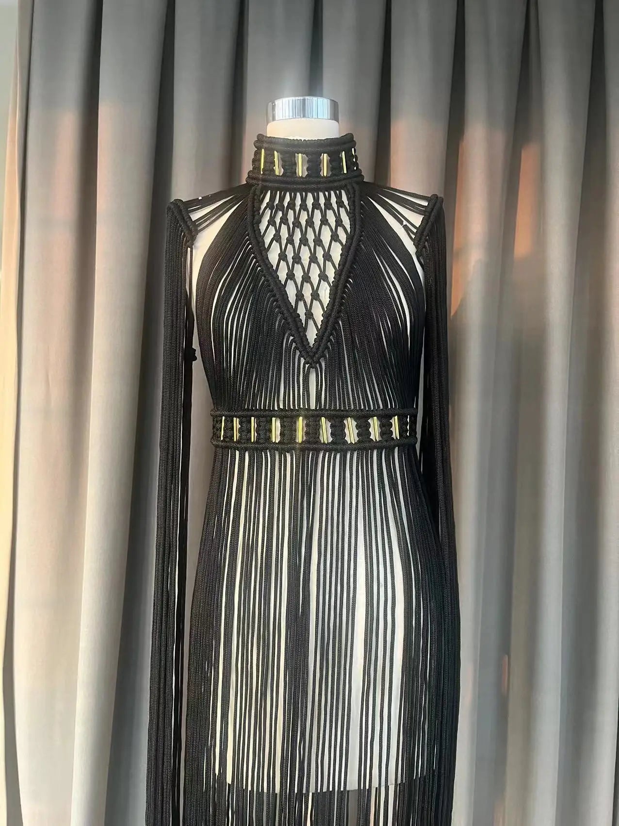 Beachapche Vestidos  MacrameDress Women'S Hollow Tassel Woven Dress Celebrity Club Party Cocktail beach Dress