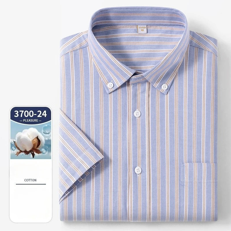 New In Shirt Summer 100%Cotton Short Sleeve Shirts for Men Slim Fit Formal Plain Shirt Designer Plaid Korean Popular Clothes