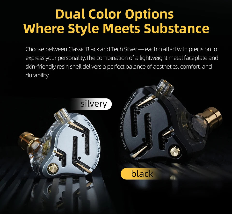 KZ ZS12 PRO 2 1DD + 5BA Hybrid HiFi In Ear Earphones Improved Bass Monitor Headphones Detachable Wire Earbuds Gaming Headest