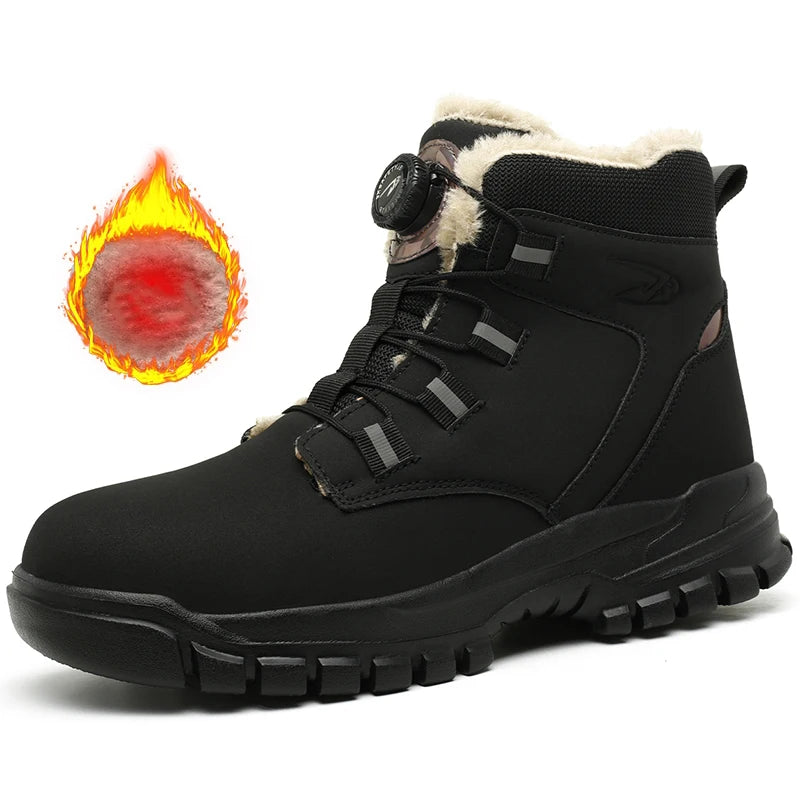 Size 47 48 Winter Work Safety Boots Men Steel Toe Work Shoes Rotating Button Waterproof Protective Men Safety Shoes Footwear