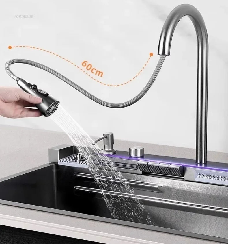 Modern Smart Kitchen Sinks Creative Metal Multi-functional Basin Luxury Household Sinks for Apartment Kitchen Rental House