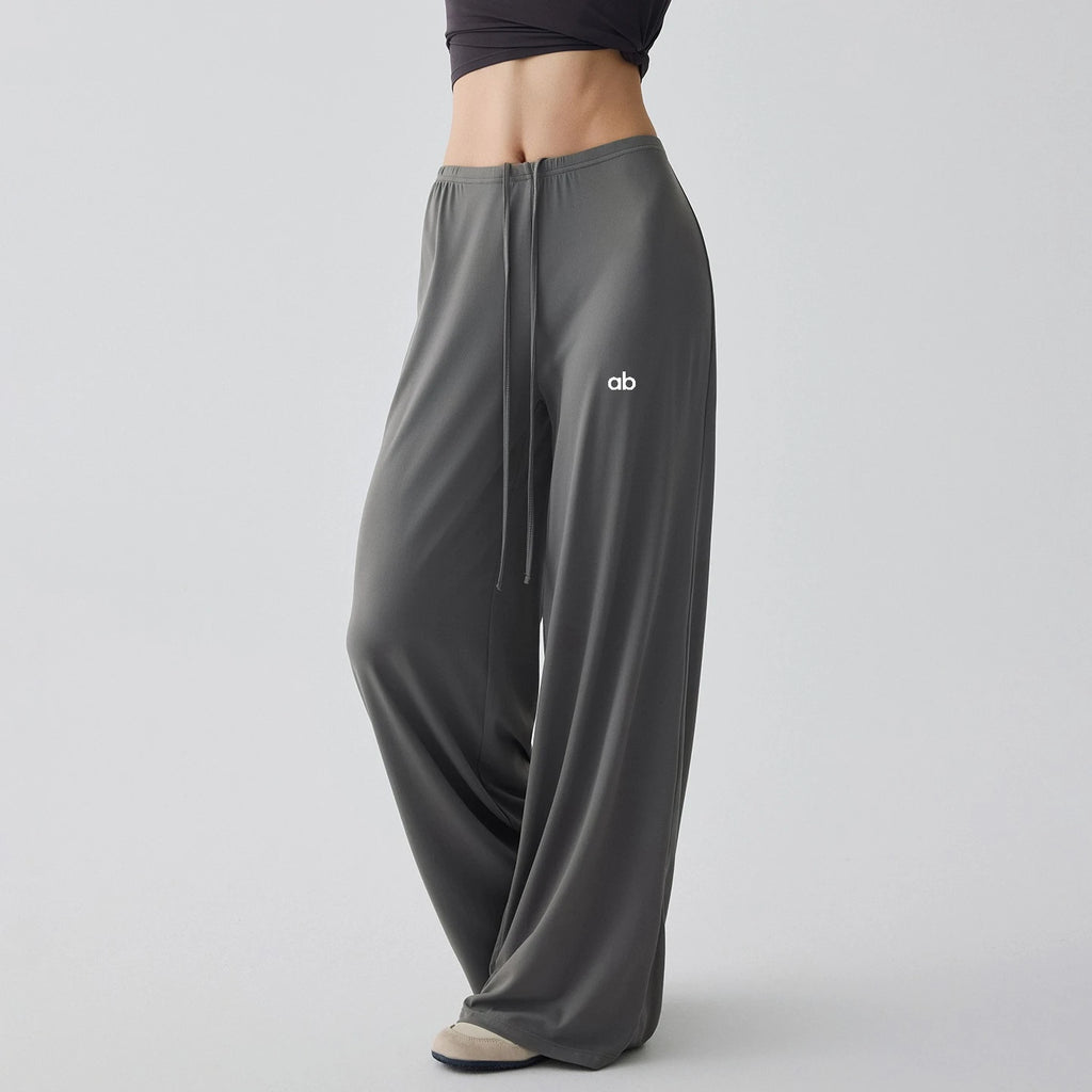 Women Wide Leg Yoga Pants Drawstring Loose Drape Straight Leg Long Pants Fitness Running Pilates Training Sports Trousers