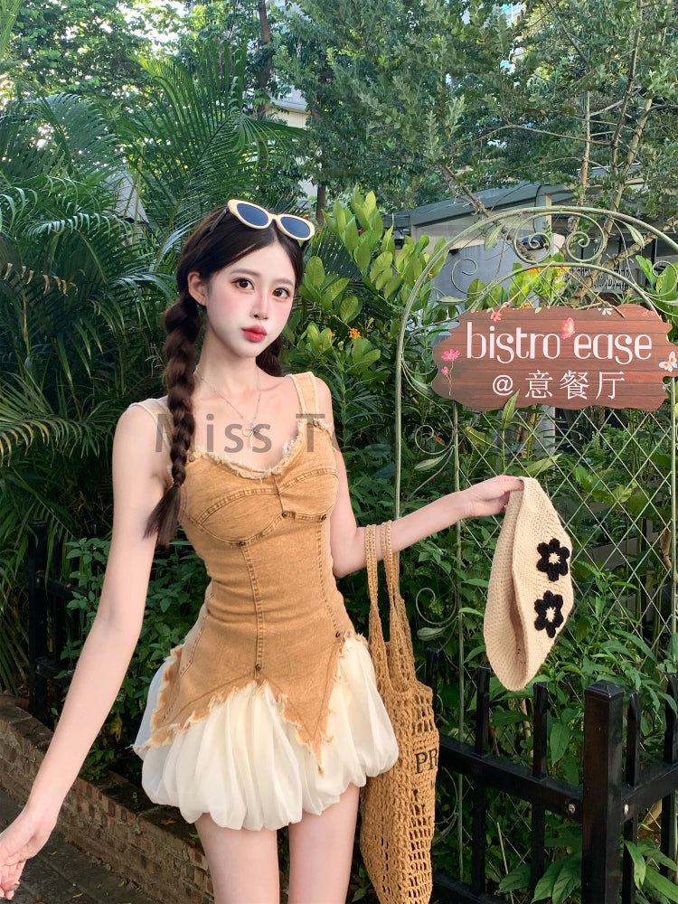 Summer Korean Fashion Retro 2 Piece Set Women Y2K Zipper Denim Tank Top Slim Top+mini Skirts Female Streetwear Hot Girl Suit New