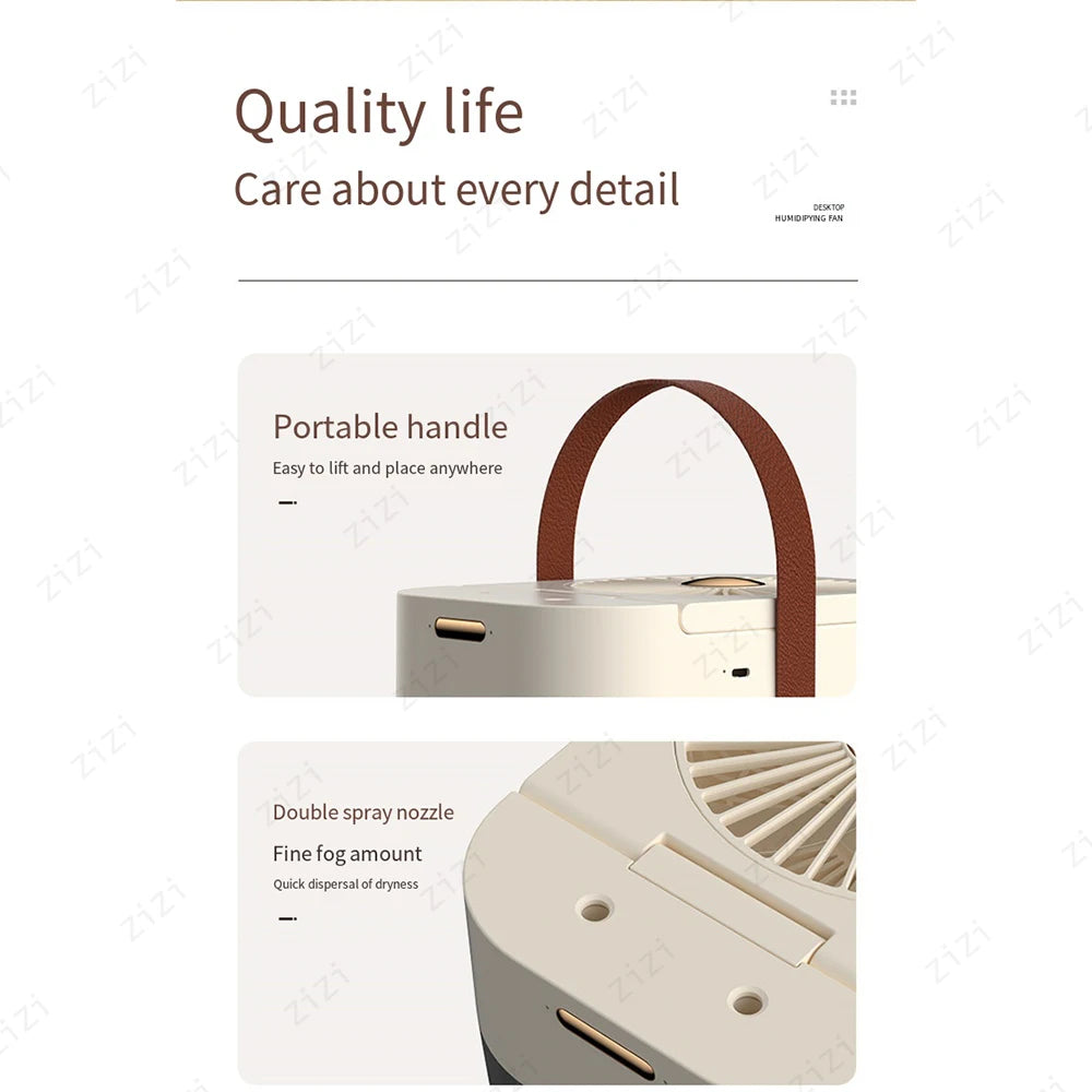 Double Port Spray High-capacity Electric Fan Humidifier USB Portable Portable Remote Control Humidifier with Atmosphere Light