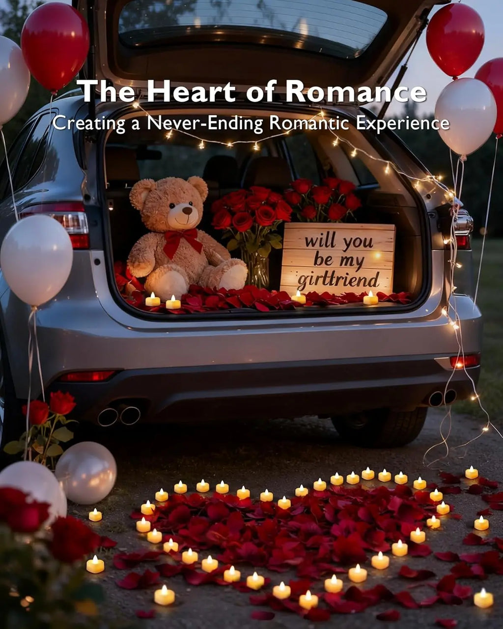 1000 Artificial Rose Petals with 12 Heart LED Tea Lights Set for Romantic Decor, Wedding, Valentine's Day