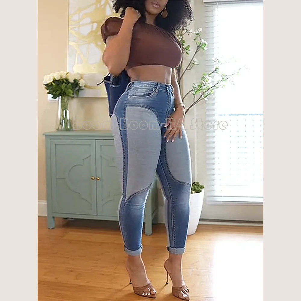 Jeans Denim Pants for Women Vintage Elastic High Waist Slim Fit Elegant Skinny Jeans Trousers Autumn Spring Streetwear