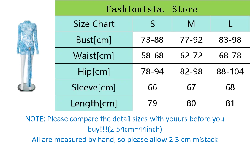 Women Blue Print Mesh Short Dresses Chic Sexy Summer Long Sleeve See-through Bandage Starfish Holiday Beach Dress Streetwear Hot