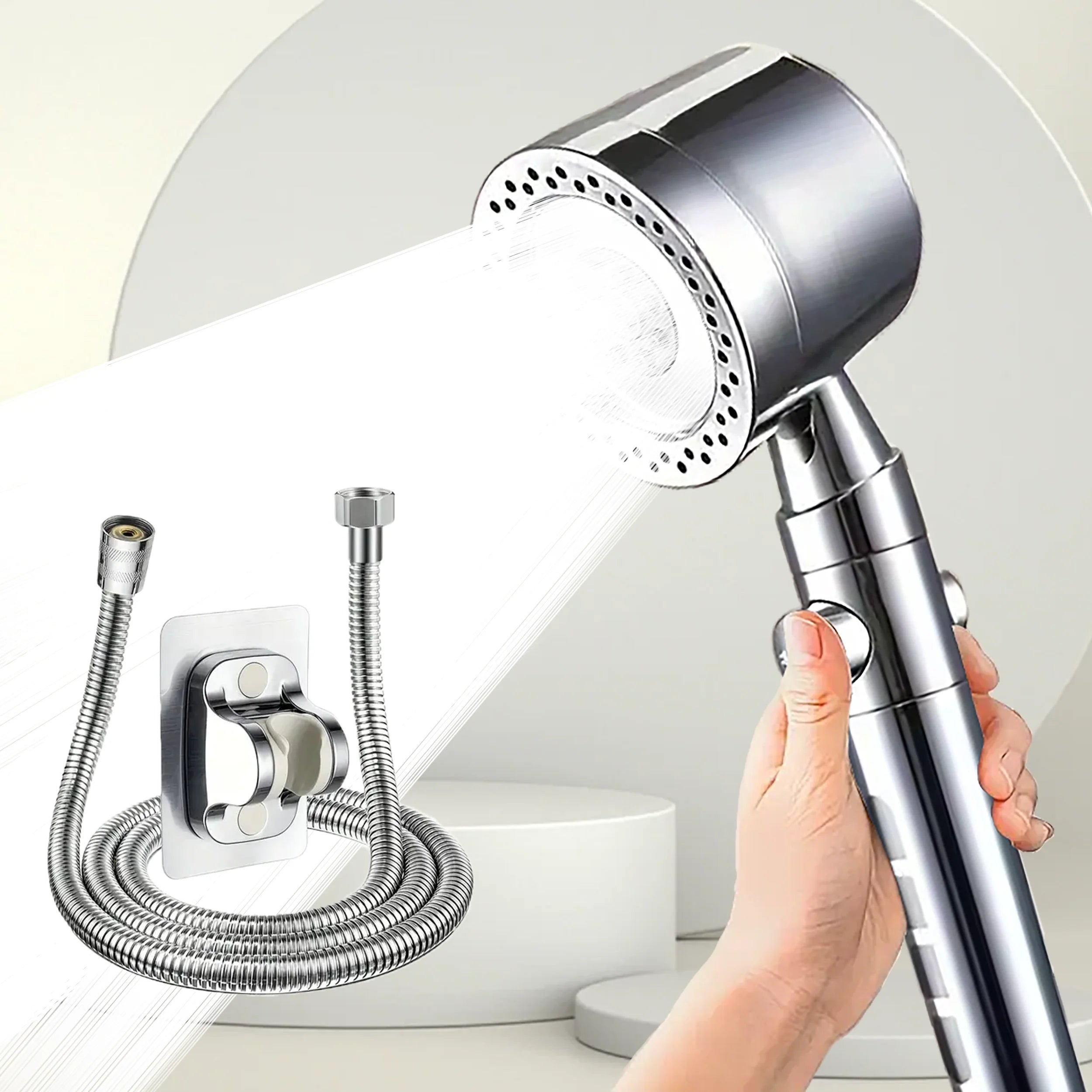 New High Pressure Water Saving Filter Shower Head 5 Modes Handheld Shower Head One Button Stop Bathroom Accessories Set