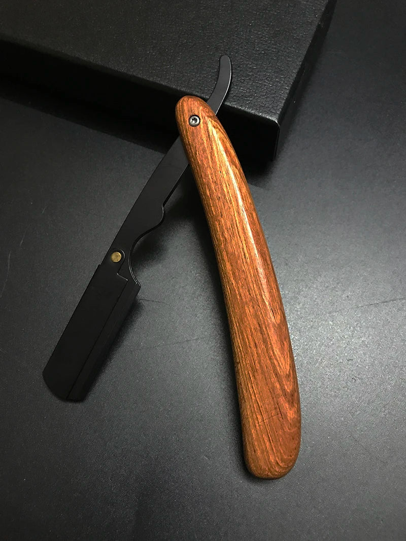 wooden trimmer manual shaver professional straight edge stainless steel sharp barber razor folding shaving blade shave beard cut
