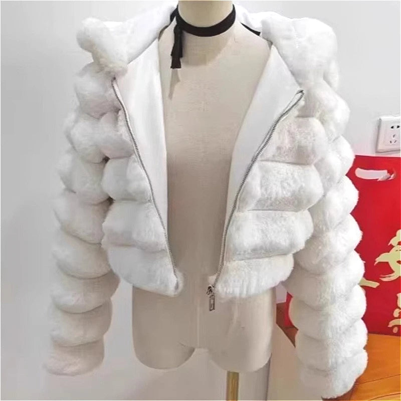 Women Faux Fur Short Coats Jackets Hooded Coat Thick Warm Y2k Streetwear Jacket Elegant Work Outerwear Autumn Winter 2026
