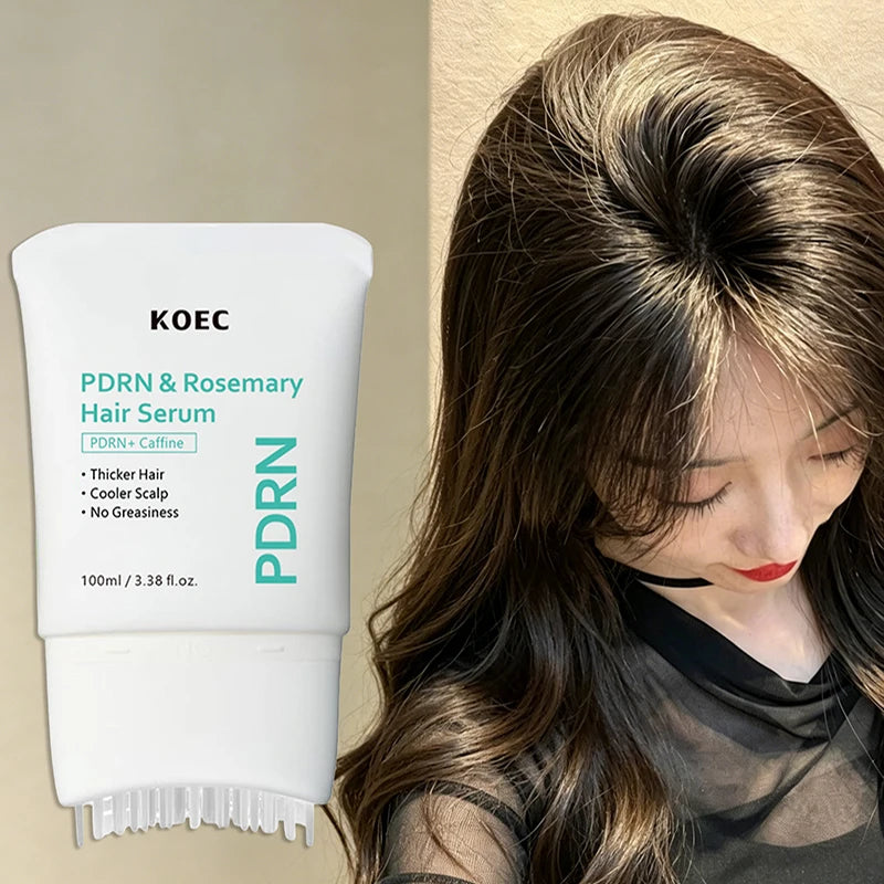 PDRN Rosemary Caffeine Massage Brush Hair Serum,Hair Nourishing Strengthening Essence,Improve Scalp Environment,Scalp Massager