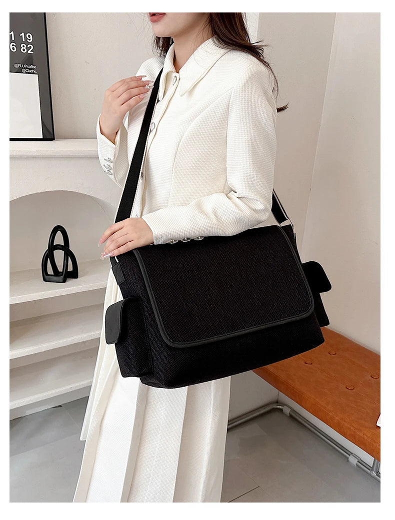 New Women's Large Capacity Canvas Shoulder Bag Casual Tote Handbag Trendy Messenger Bag for Everyday Use
