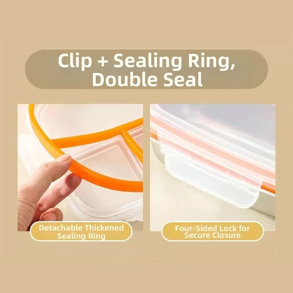 3/ 4 Grids Stainless Steel Lunch Box Reusable Sealed Food Container Leak Proof 600ml Capacity Student Meal Plate Microwave Oven