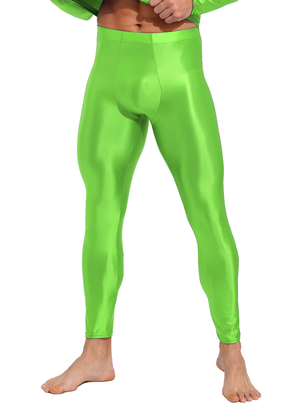 Men Elastic Waistband Skinny Shiny Yoga Tights Pants Solid Color Leggings Exercise Running Gym Fitness Training Sportswear