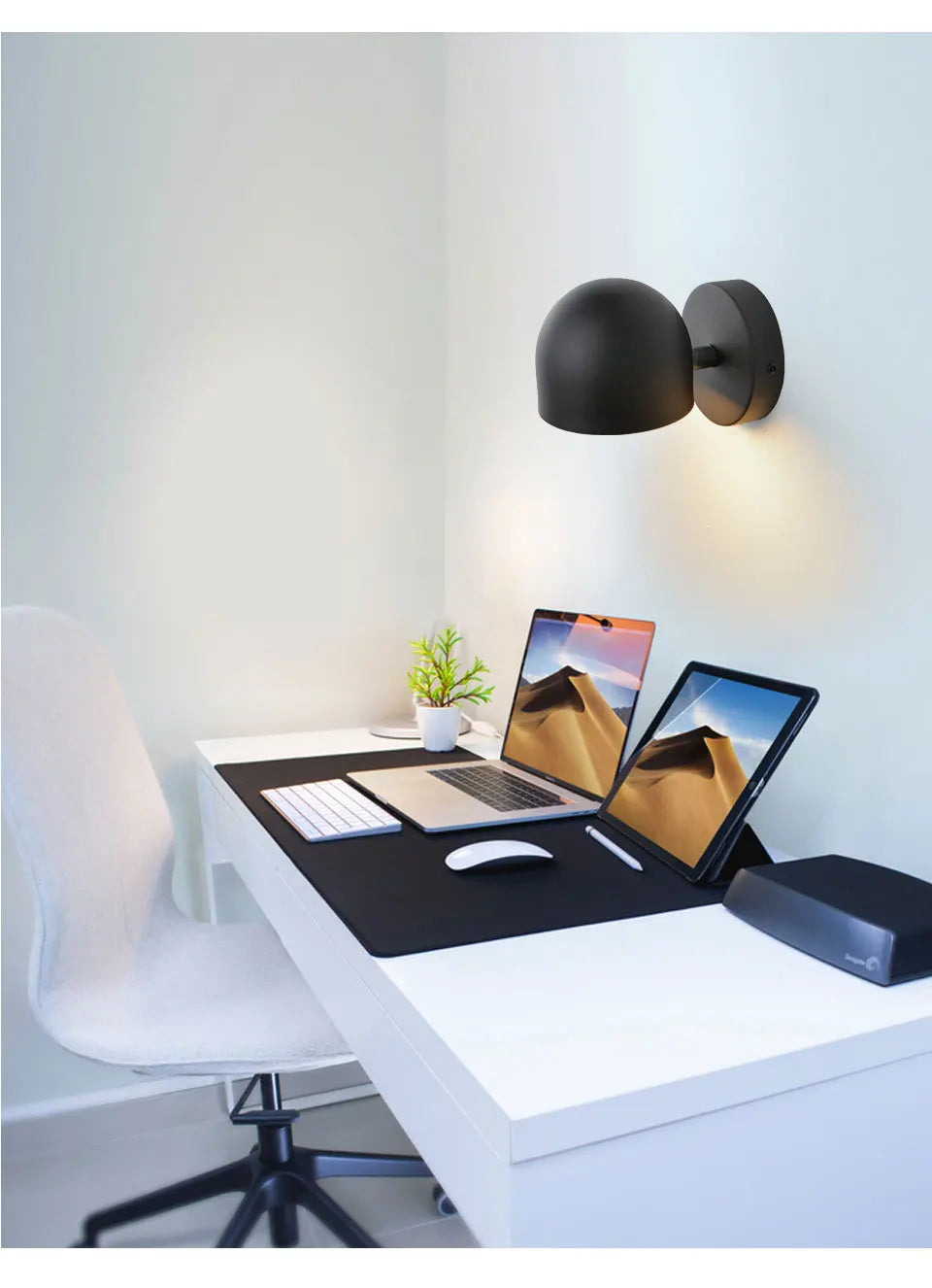 LED Indoor Wall Lamp Touch Dimming Wall Light 350° Rotatable Black White Lamp Hotel Aisle Bedroom Bedside Reading Wall Sconce