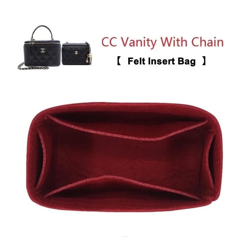 Felt Insert Bag Organizer for CC VANITY With Chain Luxury Womens Makeup Box Comestic Inner Storage Bags Handbag Base Shaper