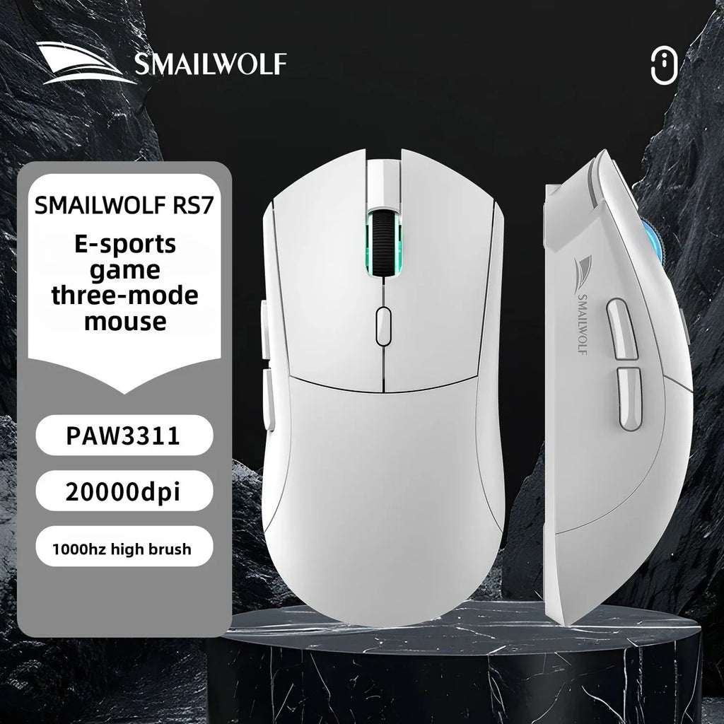 SmailWolf RS7 Tri-Mode Wireless Gaming Mouse Original PAW3311 BT5.1 2.4G Type-C Wired 6 Keys 125-1000Hz Polling Rate 89±3g