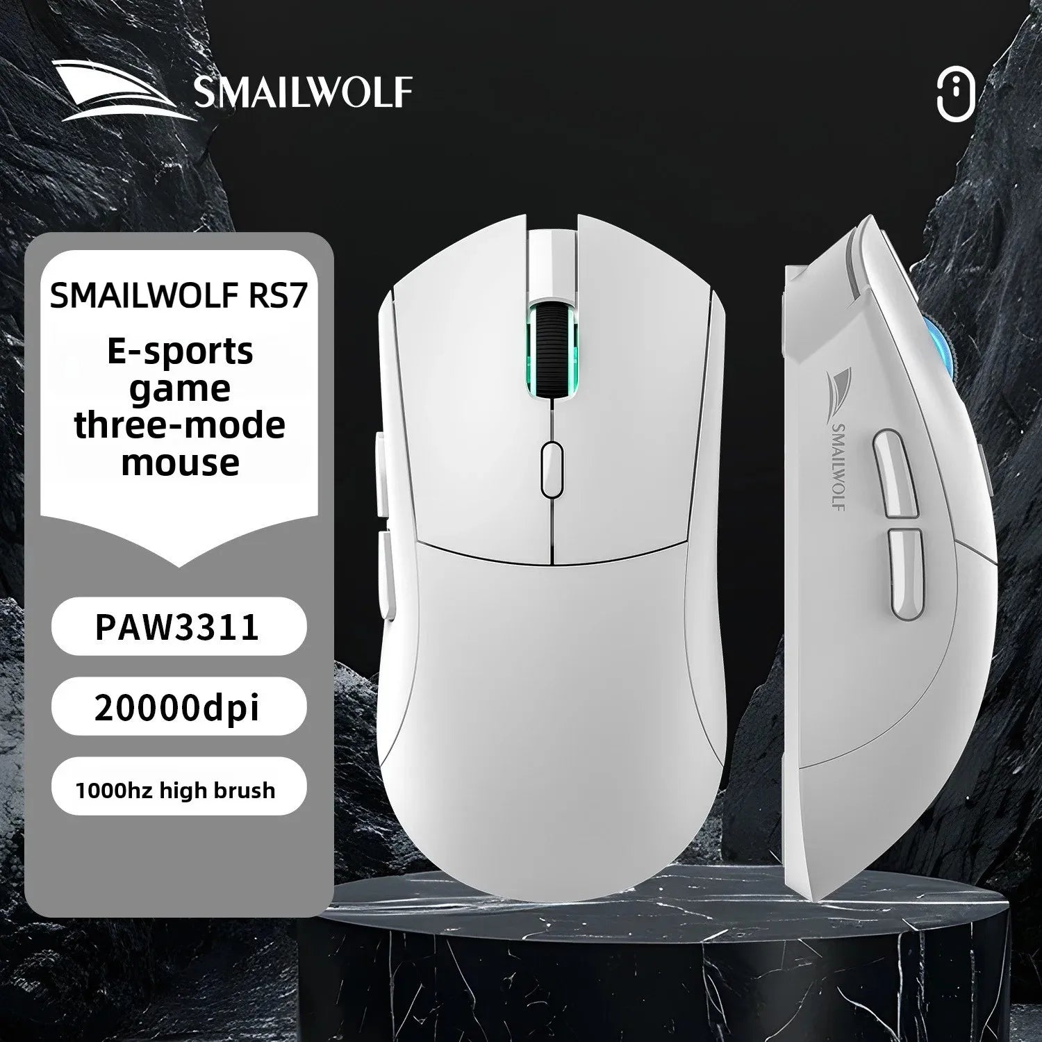 SmailWolf RS7 Tri-Mode Wireless Gaming Mouse Original PAW3311 BT5.1 2.4G Type-C Wired 6 Keys 125-1000Hz Polling Rate 89±3g