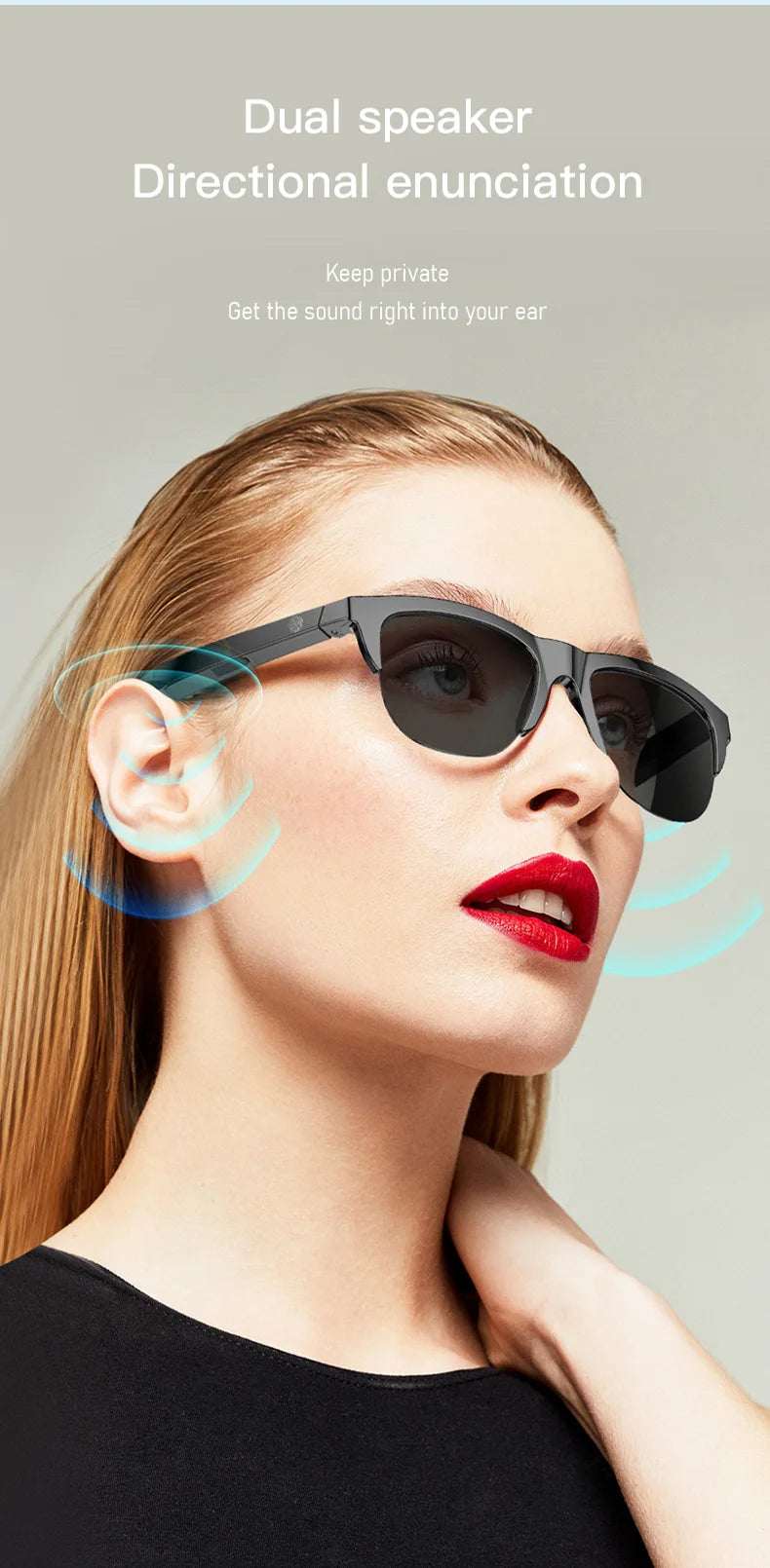 Fashionable Smart Glasses Bluetooth Headphone, Calling Music Control, Wireless Men Women Gift for Outdoor