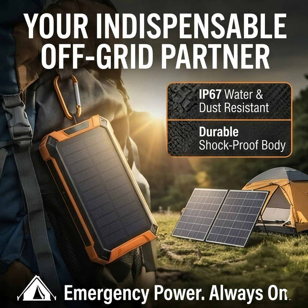 50000mAh Solar Power Bank Fast Charging Portable Charger with Built-in Cables Wireless Outdoor Battery Pack
