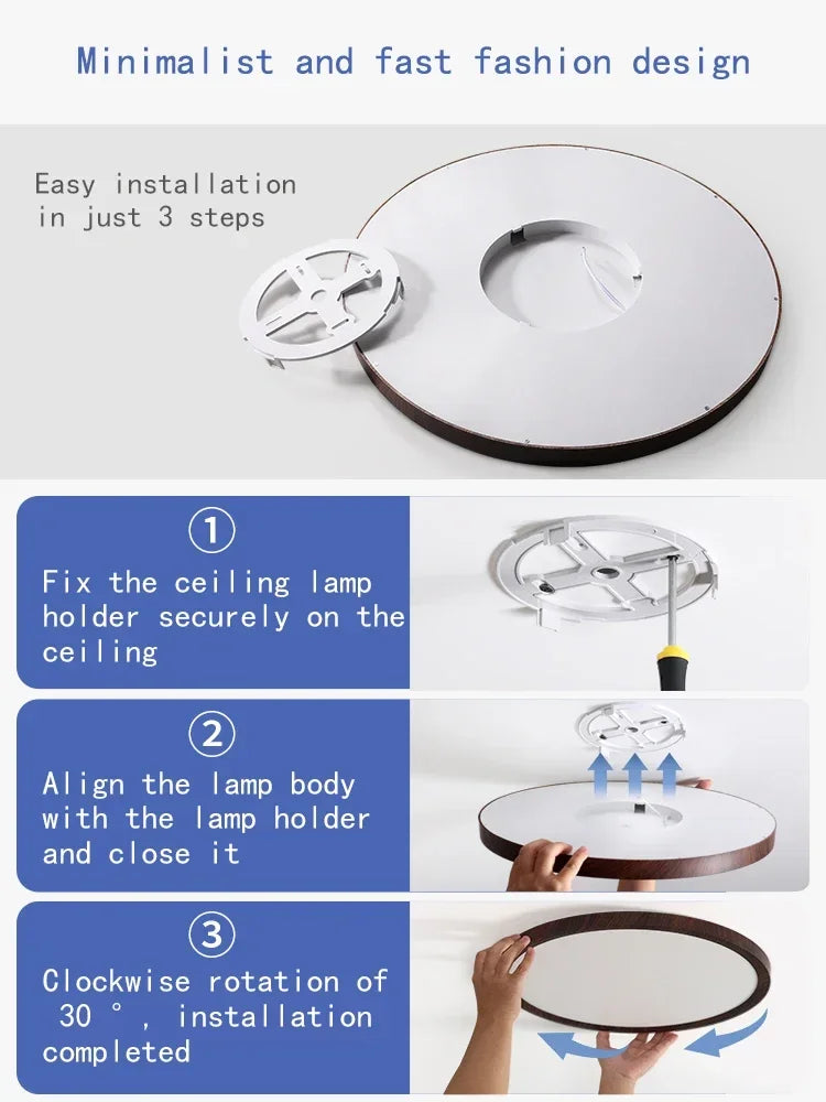 Modern Wood Grain LED Ceiling Light Ultra-Thin Walnut Wood Ceiling Lamp Bedroom Bathroom Living Room Kitchen Home Decor Lighting