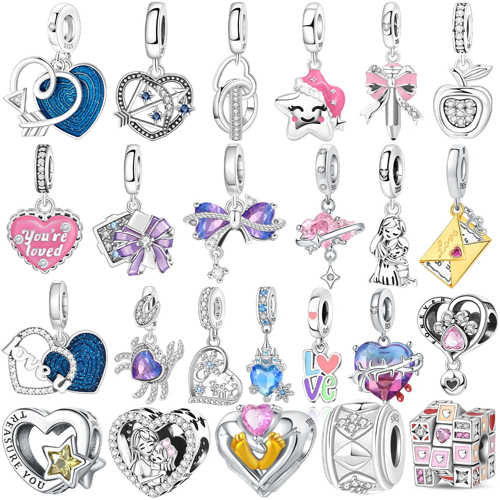 925 Sterling Silver Pink Zircon Love Beads Charms Fit Bracelet Women Jewelry Diy Anniversary Gift Delicate Accessories Bag Charm