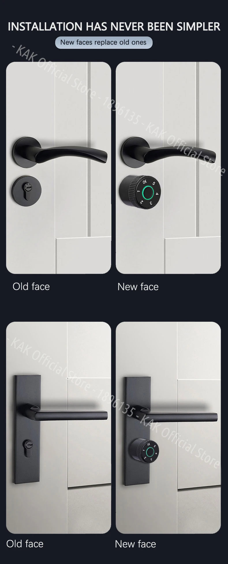 KAK Tuya APP Fingerprint Cylinder Smart Door Lock Electronic Digital Password Code Lock Keyless Remote Control Lock Hardware