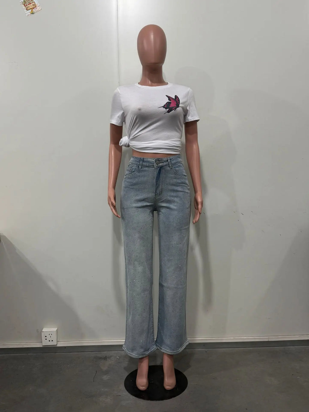 Shiny Rhinestone Jeans Pants Sexy Women High Waist Elegant Night Club Diamonds Denim Straight Trousers