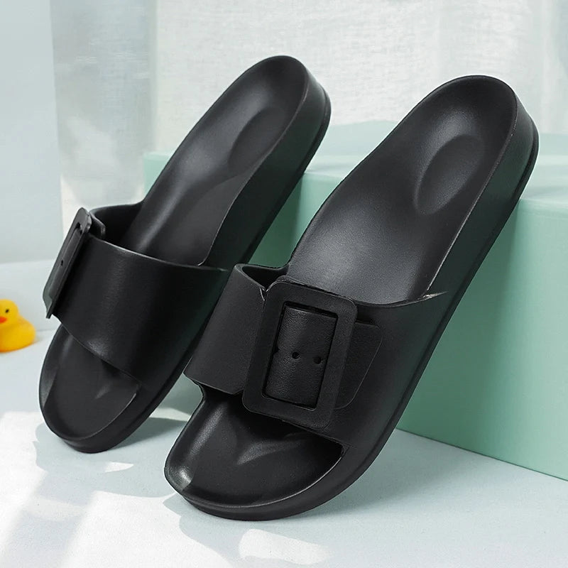 Adjustable Buckle Women's Sandals, Non-Slip, Lightweight, Flat-Soled Slip-On Sandals for Outdoor Wear, Beach Sandals, Bathroom S