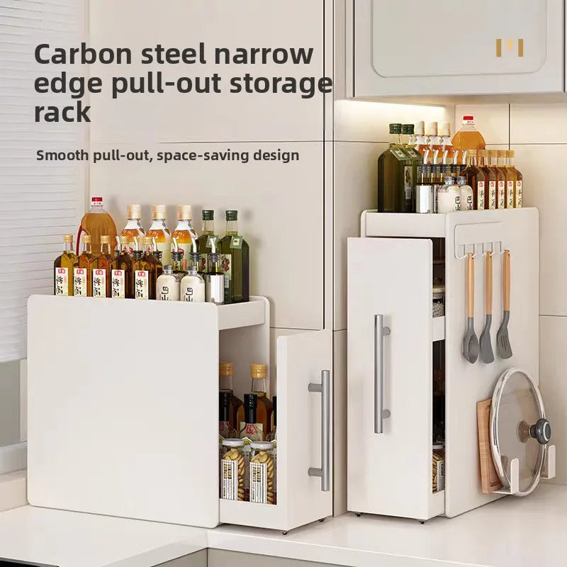 Kitchen Pull-out Spice Rack Countertop Multifunctional Seasoning Storage Rack Dustproof Ultra-Narrow Box Cabinet