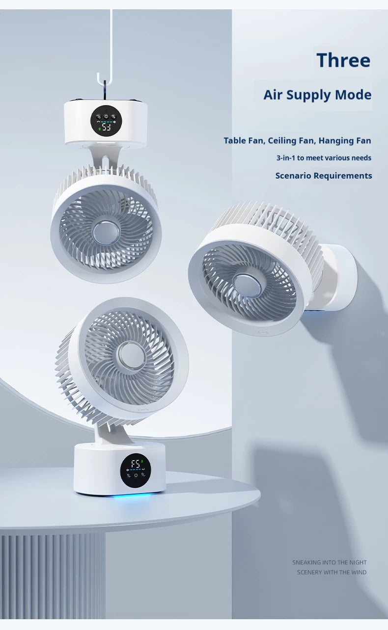 HOMEFISH USB Rechargeable Wall‑mounted Fan Foldable Swivel Portable Fan Built‑in Night Light Household Air Cooling Fan
