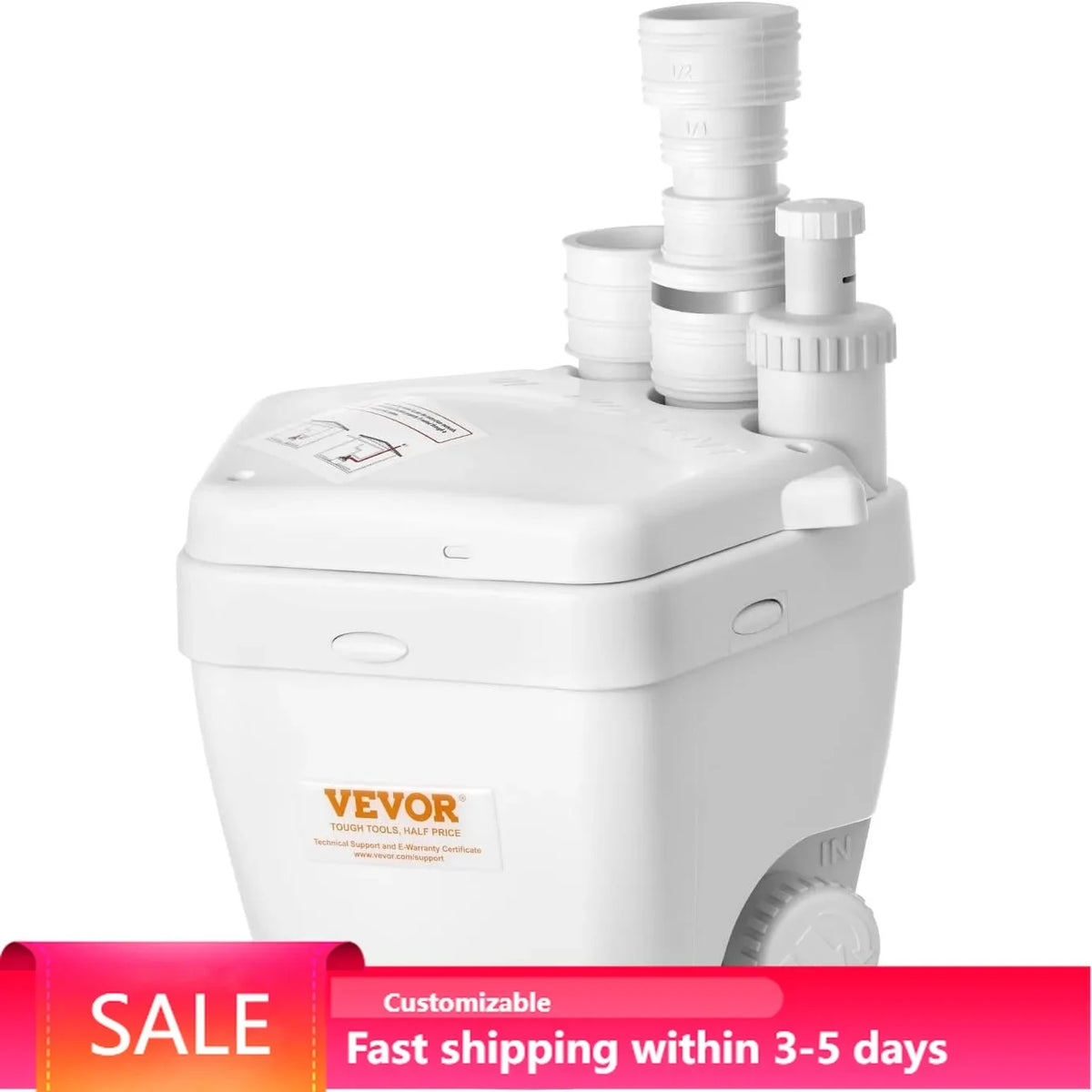 Utility Sink Pump, 1 HP, 2200 GPH Under Sink Pump with 3 Water Inlets 1 Outlet, 36 ft Max Lift, Cast Aluminum Motor