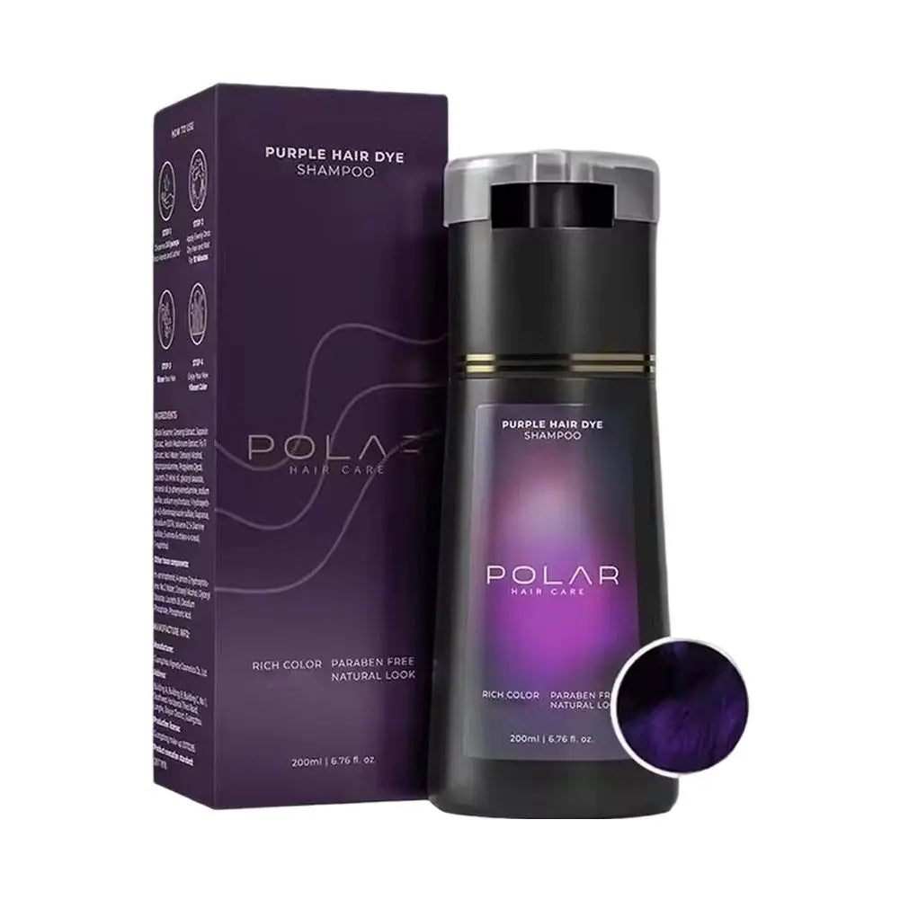 POLAR Semi Permanent Hair Dye Shampoo 200ml Gray Hair Coverage Black Brown Purple Natural Nourish Long Lasting for Women Men