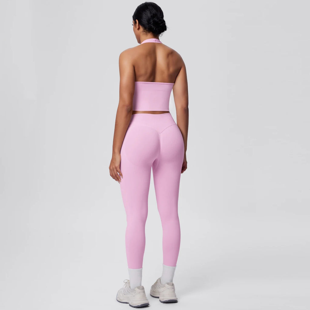 Rooftrellen 2PCS/set Women Gym Sports Yoga Set Breathable Shockproof Workout Top Backless Bra Push Up Fitness Pants Yoga Set