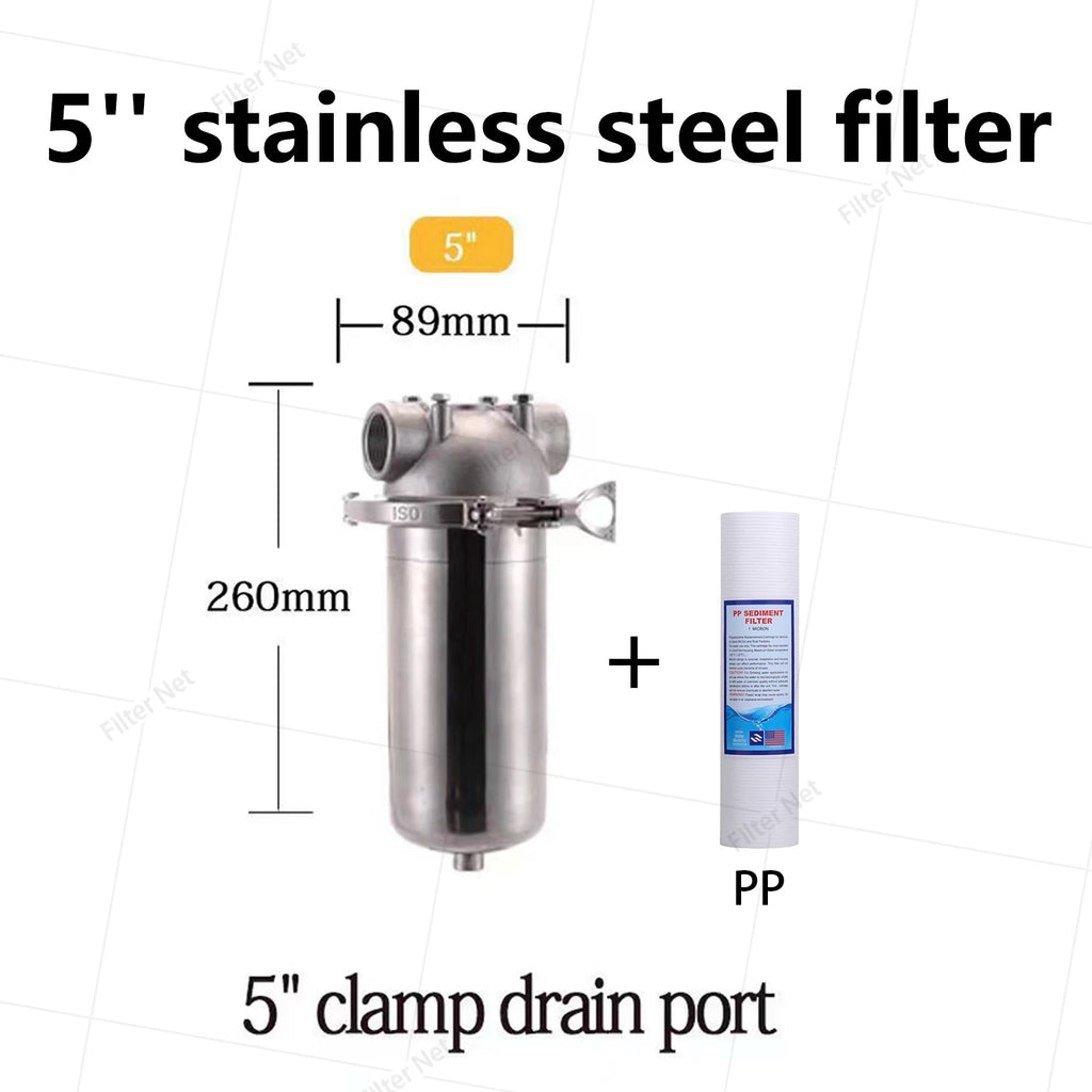 5 Inch Prefilter 304 Stainless Steel Hot Water Filter Housing DN15 DN20 DN25 for High Temperature High Flow Water Filter Housing