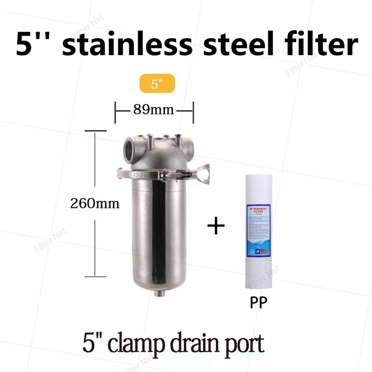 5 Inch Prefilter 304 Stainless Steel Hot Water Filter Housing DN15 DN20 DN25 for High Temperature High Flow Water Filter Housing