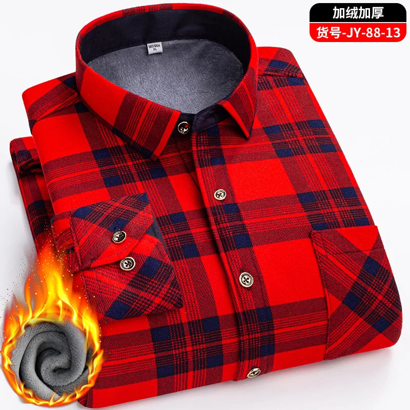New men's double-sided fleece warm long-sleeved shirt, thickened for winter, cold-resistant, street trend business casual