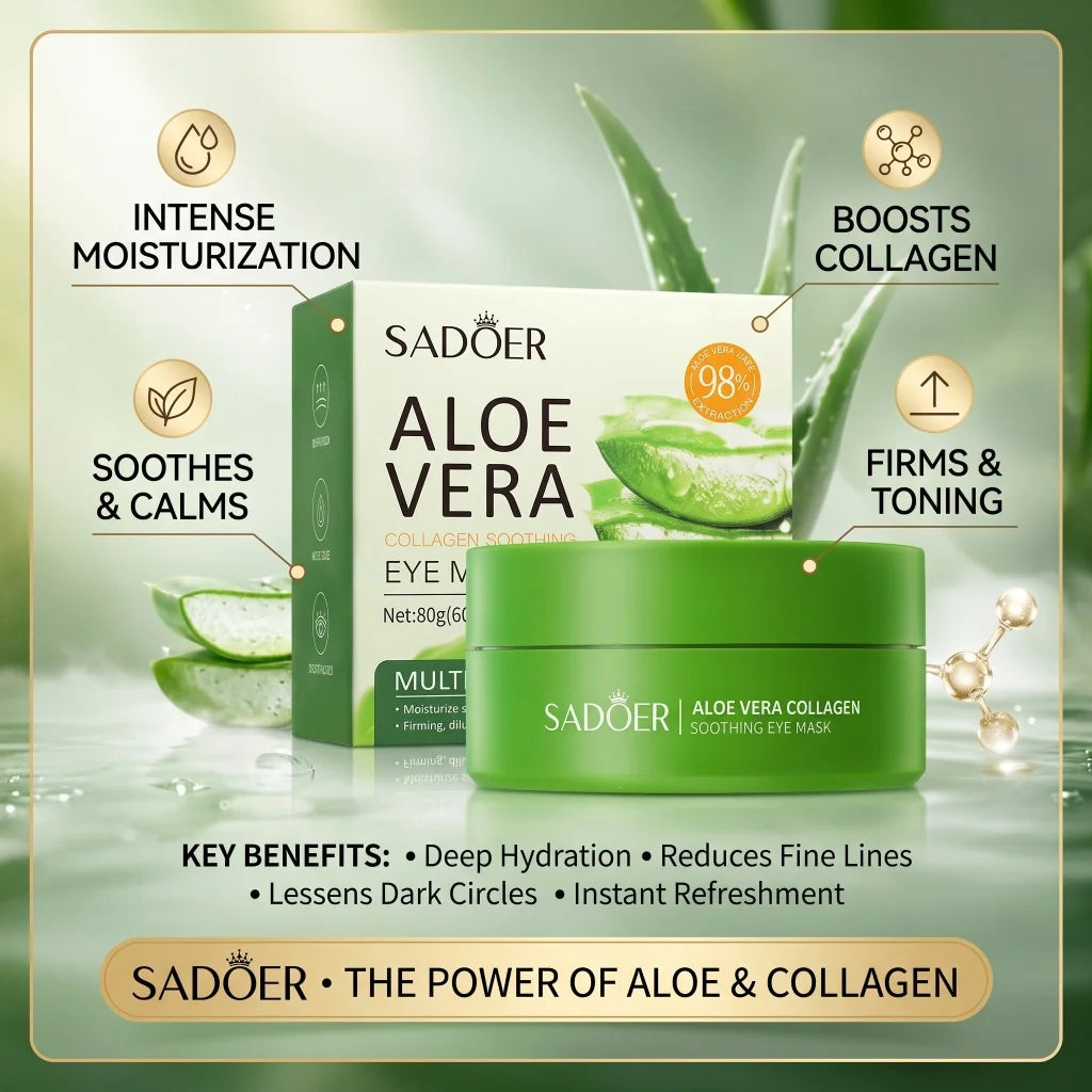 60pcs Aloe Collagen Eye Care Patches Fade Eye Bags Dark Circles Smooth Fine Lines Hydrate Nourish Refresh Delicate Eye Skin Tone