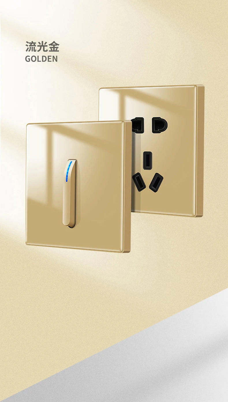 Wall Switch Light Switch 1 2 3 4 Gang Piano Button 1 Way 2 Way White Black Gray Gold Tempered Glass Panel L6