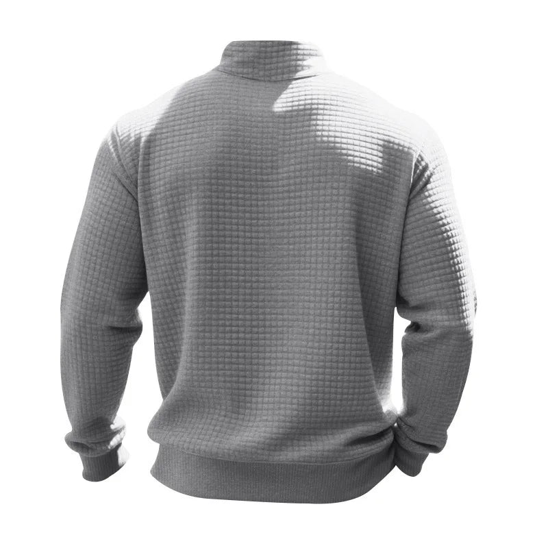 semi-zipper sweater men's autumn and winter jacquard small checkered stand-up collar casual pullover large size sweater