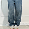 Shiny Rhinestone Baggy Women's Wide Leg Jeans Full Diamond Wide Leg Dragging Denim Pants Vintage Washed Pants Casual Trousers