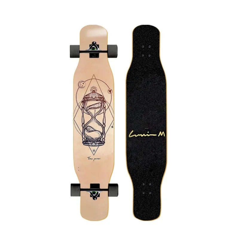 44-inch longboard skateboard for beginners, men, women, adults, professional double-kick dance board, youth maple wood four-whee