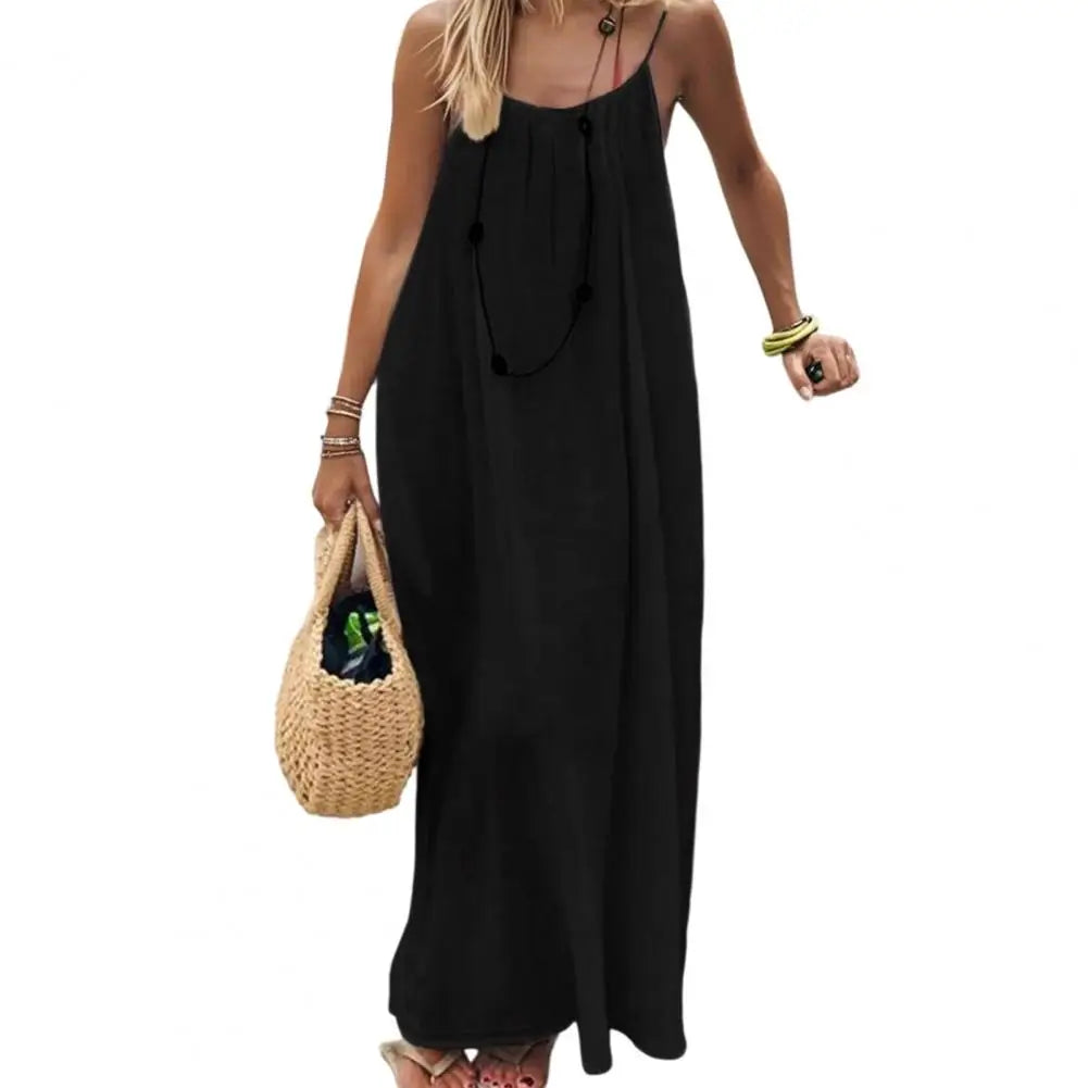 Women's Backless Cami Dress Summer Casual Sleeveless Boho Beach Maxi Dress Spaghetti Strap Vacation Long Sundress with Back Tie