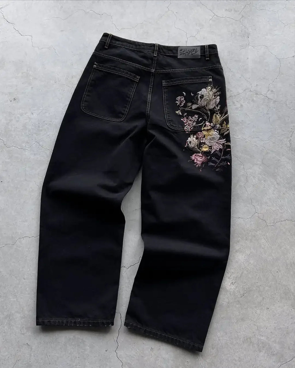 Patch Jeans Retro Striped Embroidered Jacket Two-Piece Set Y2k Suit Men's Harajuku hiphop Embroidered Loose Jeans Old Jacket