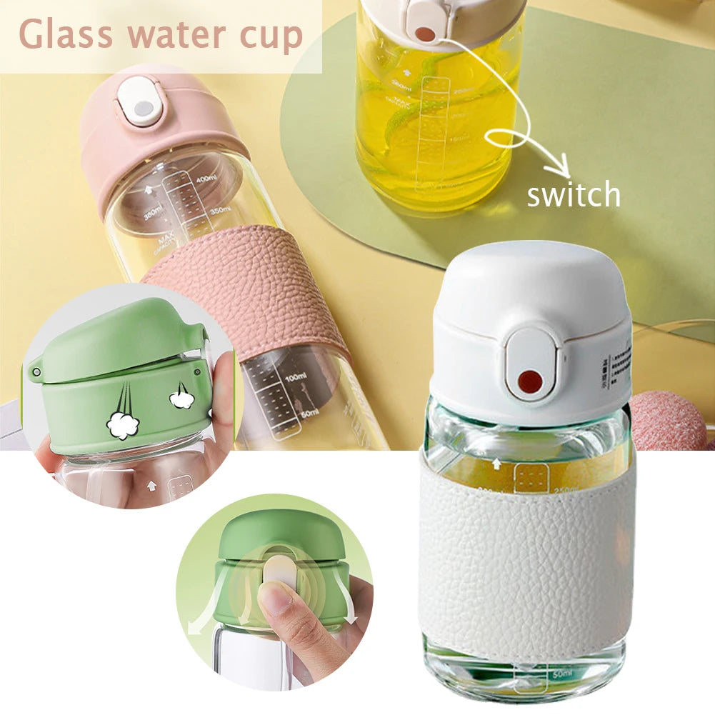 Portable Straw Glass Cup With Scale High Capacity Water Bottle For Boys Girls Leak-proof Wide Mouth For Outdoor Household