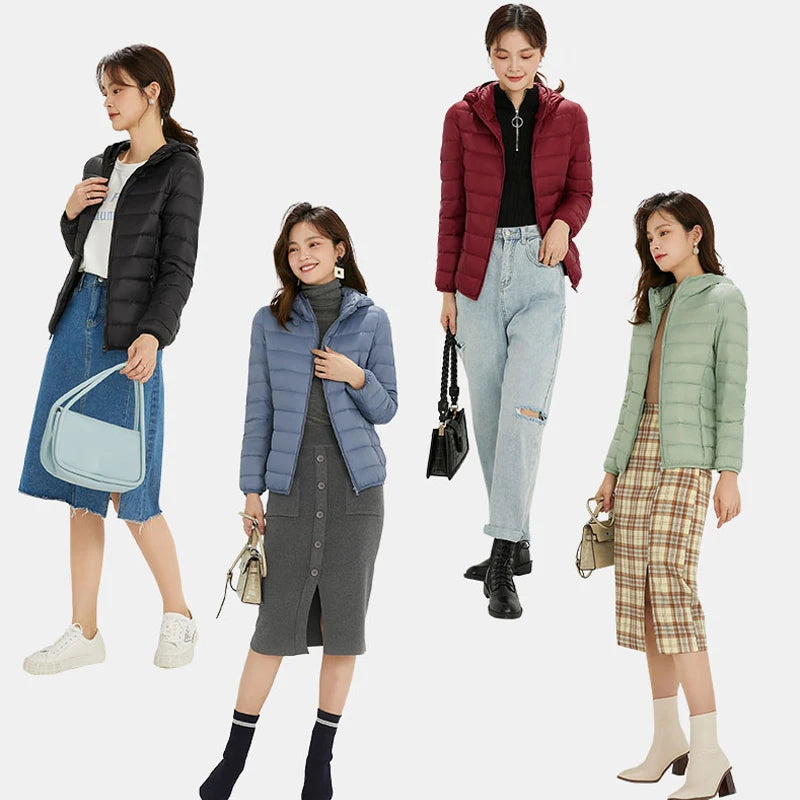 Winter Women Hooded Puffer Jackets Ultra Light Down Jacket Warm Coat Parka Female Portable Outwear Windbreaker Quilted Jacket