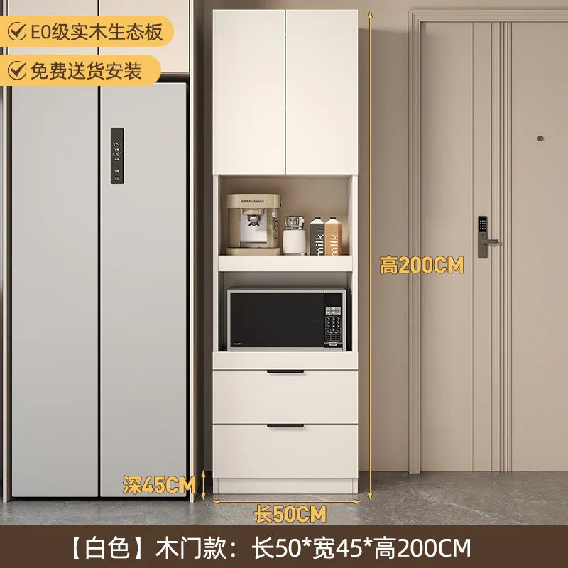 Solid wood dining side cabinet High cabinet integrated against the wall Cream style Simple modern storage Narrow cabinet