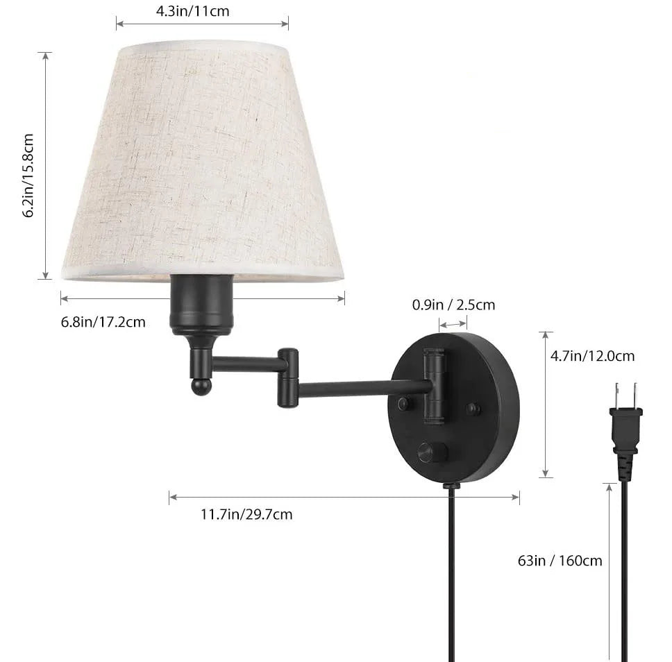 LED American Wall Lamp Folding Swing Arm US EU Plug Switch Fabric Bedroom Bedside Living Room Study Stairway Aisle Plug Light